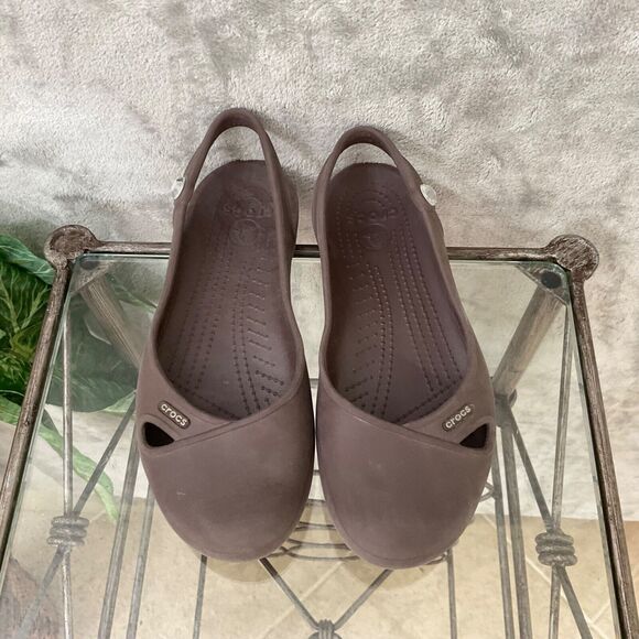 Crocs Olivia Flats Womens size 7 Taupe Slip On Shoes Slingback Travel Bling - Picture 4 of 10